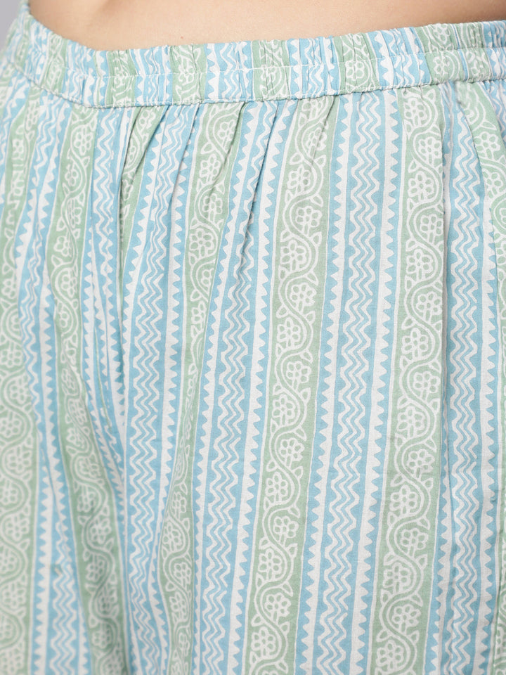 Cotton Printed Ankle Length Flared Mandrain Nack Kurta Set