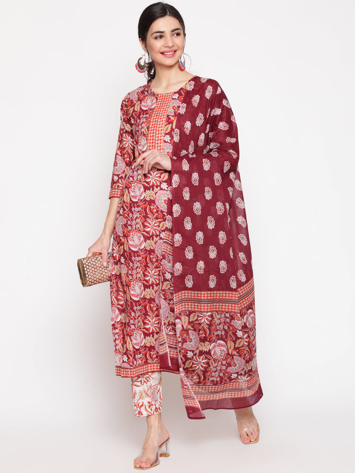 Glam Roots burgundy cotton printed kurta – wholesale manufacturer &amp; exporter from India