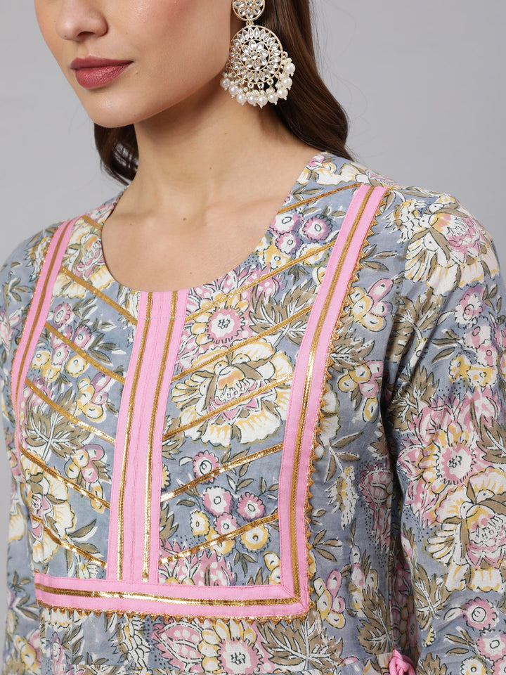 Rayon Printed Ankle Length Flared 3/4 Sleeve Round Neck Kurta, Pants With Dupatta Set