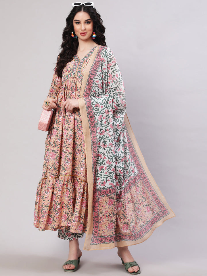 Glam Roots beige cotton printed kurta – wholesale supplier