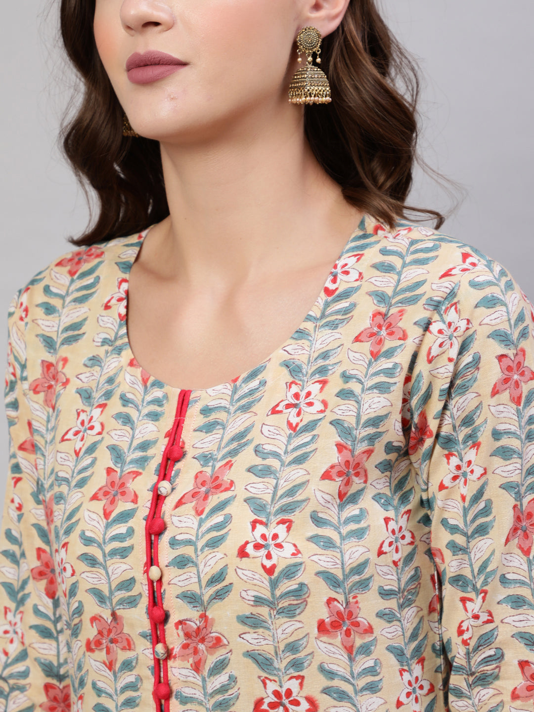Rayon Printed Ankle Length Flared 3/4 Sleeve Round Neck Kurta, Pants With Dupatta Set