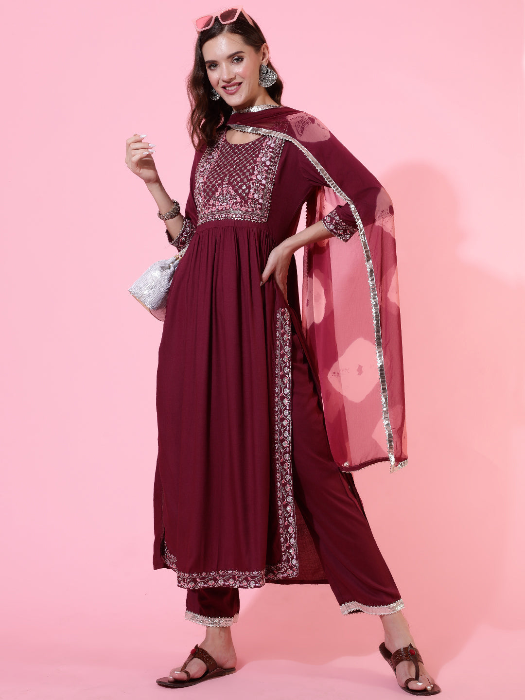 Glam Roots wine rayon embroidered kurta – wholesale manufacturer &amp; exporter from India