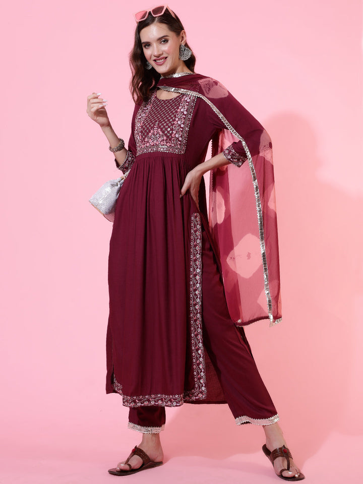 Glam Roots wine rayon embroidered kurta – wholesale manufacturer &amp; exporter from India