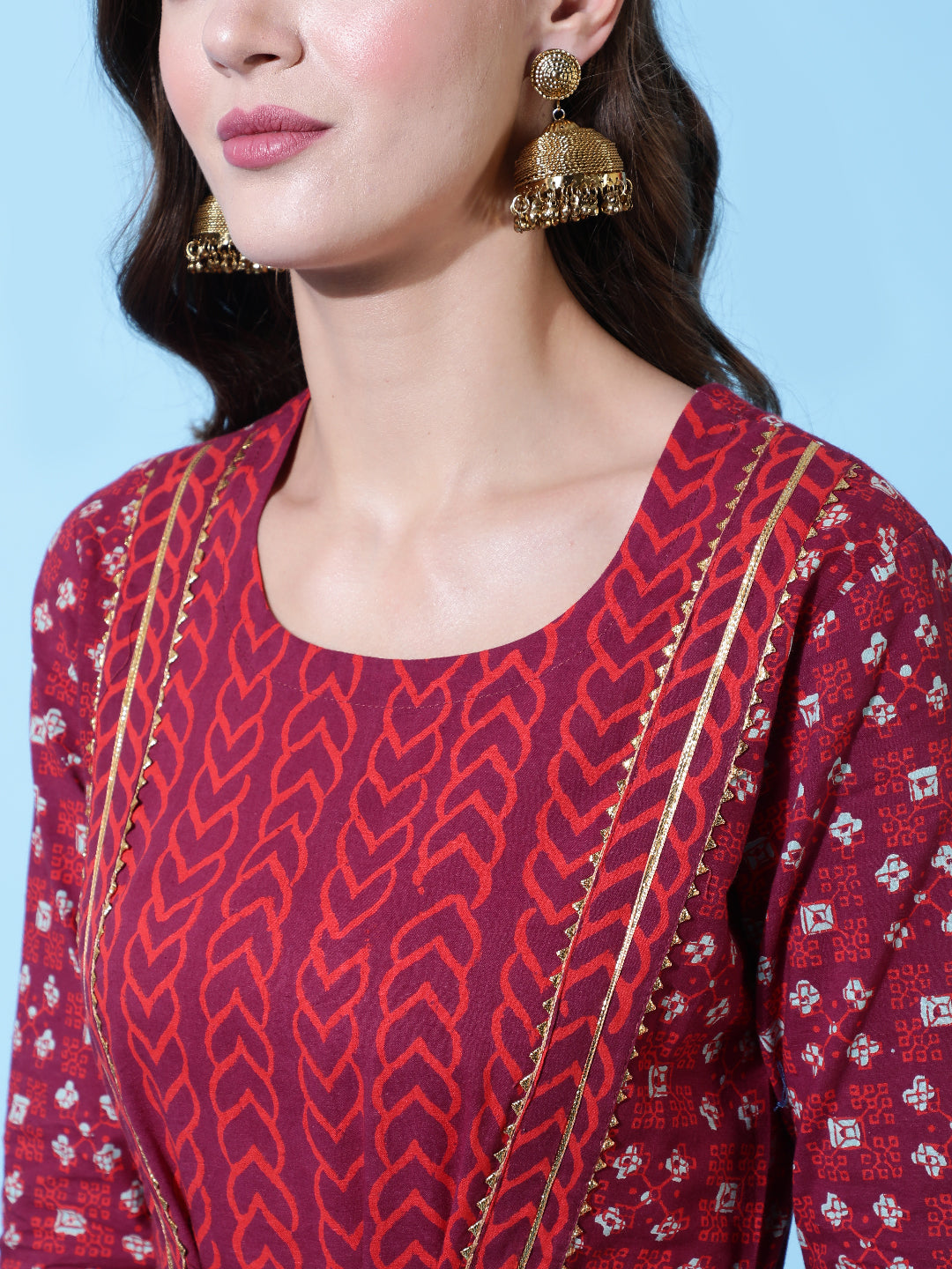 Rayon Printed Ankle Length Flared 3/4 Sleeve Round Neck Kurta, Pants With Dupatta Set