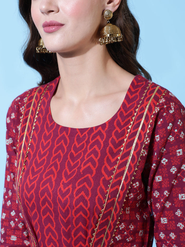 Rayon Printed Ankle Length Flared 3/4 Sleeve Round Neck Kurta, Pants With Dupatta Set