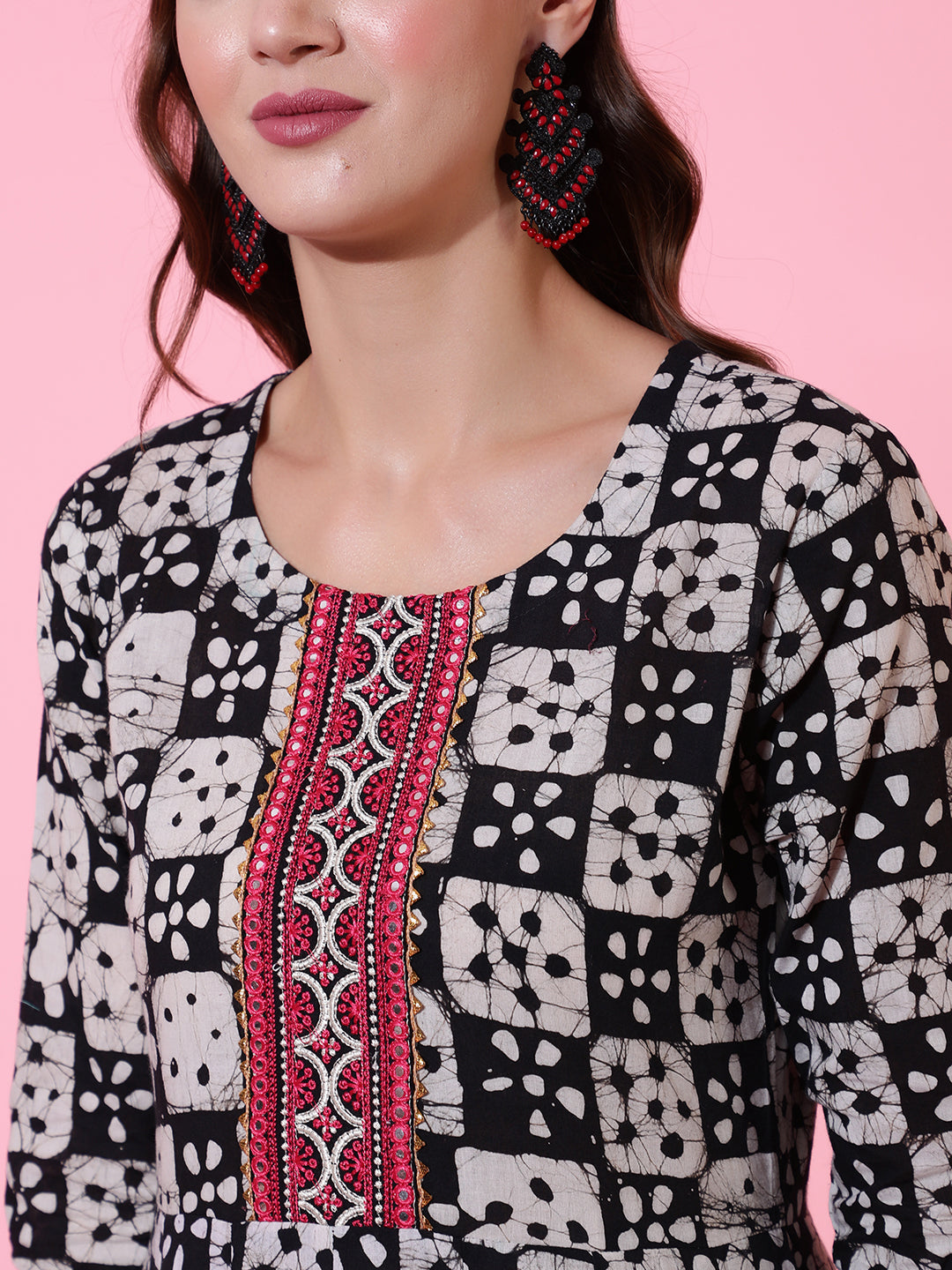 Rayon Printed Embroidered Ankle Length Flared 3/4 Sleeve Round Neck Kurta, Pants With Dupatta Set