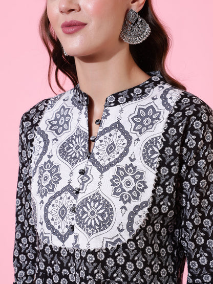 Rayon Printed Ankle Length Flared 3/4 Sleeve Round Neck Kurta, Pants With Dupatta Set