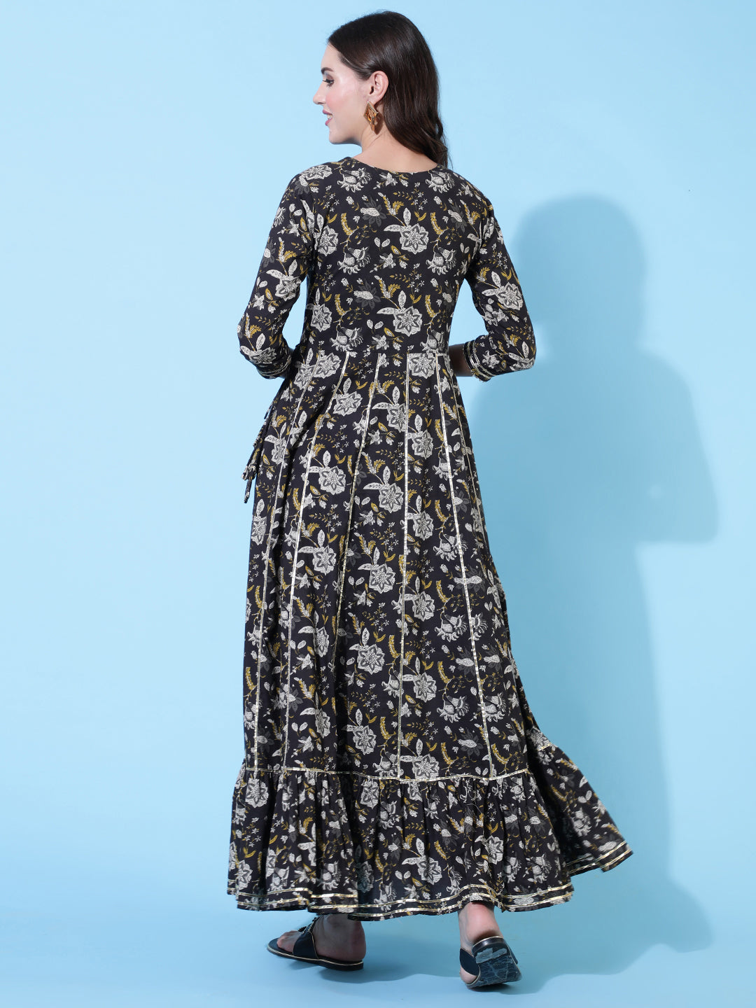 Rayon Embroidered Ankle Length Flared 3/4 Sleeve Round Neck Kurta