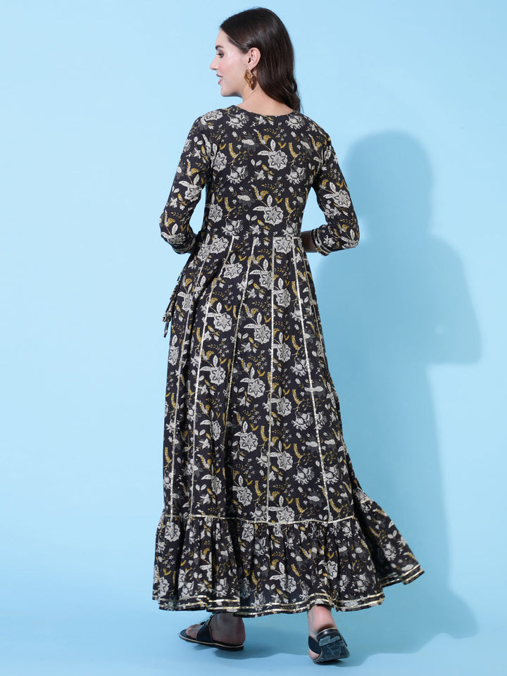 Rayon Embroidered Ankle Length Flared 3/4 Sleeve Round Neck Kurta
