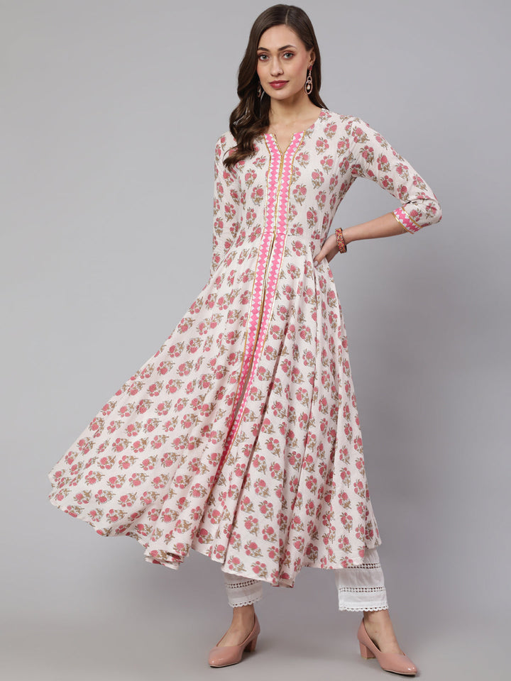 Rayon Printed Ankle Length Flared 3/4 Sleeve Round Neck Kurta