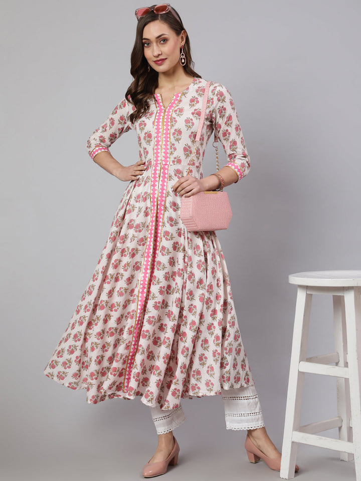 Rayon Printed Ankle Length Flared 3/4 Sleeve Round Neck Kurta