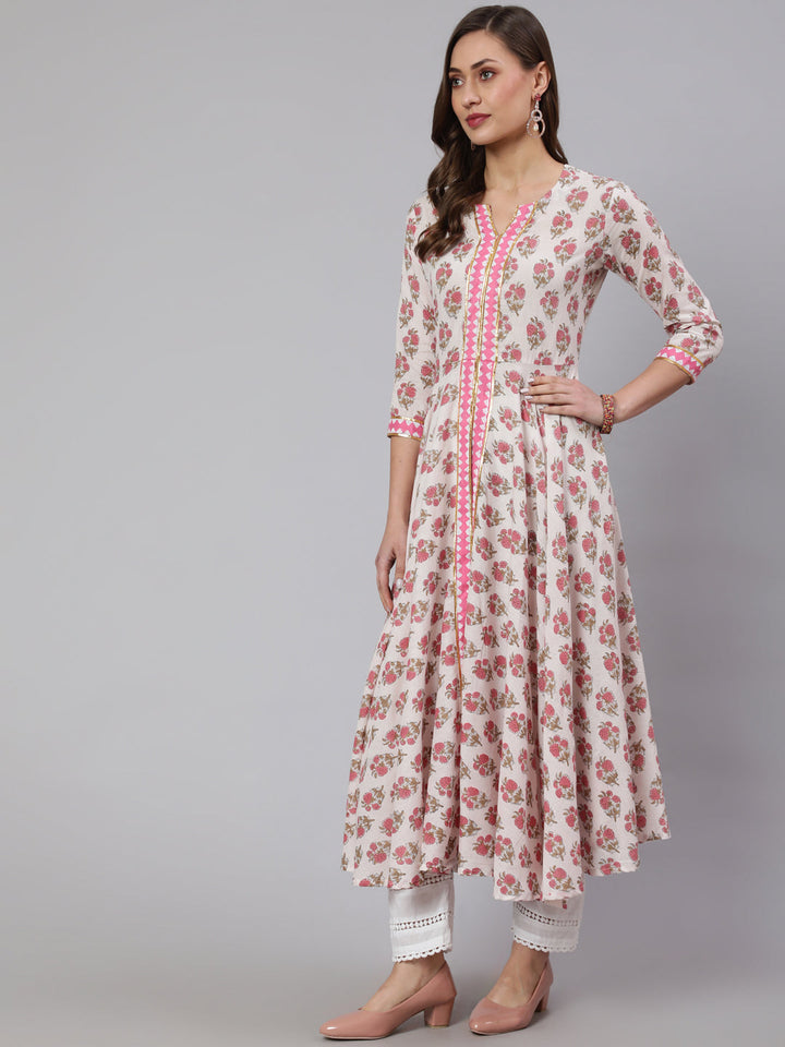 Rayon Printed Ankle Length Flared 3/4 Sleeve Round Neck Kurta