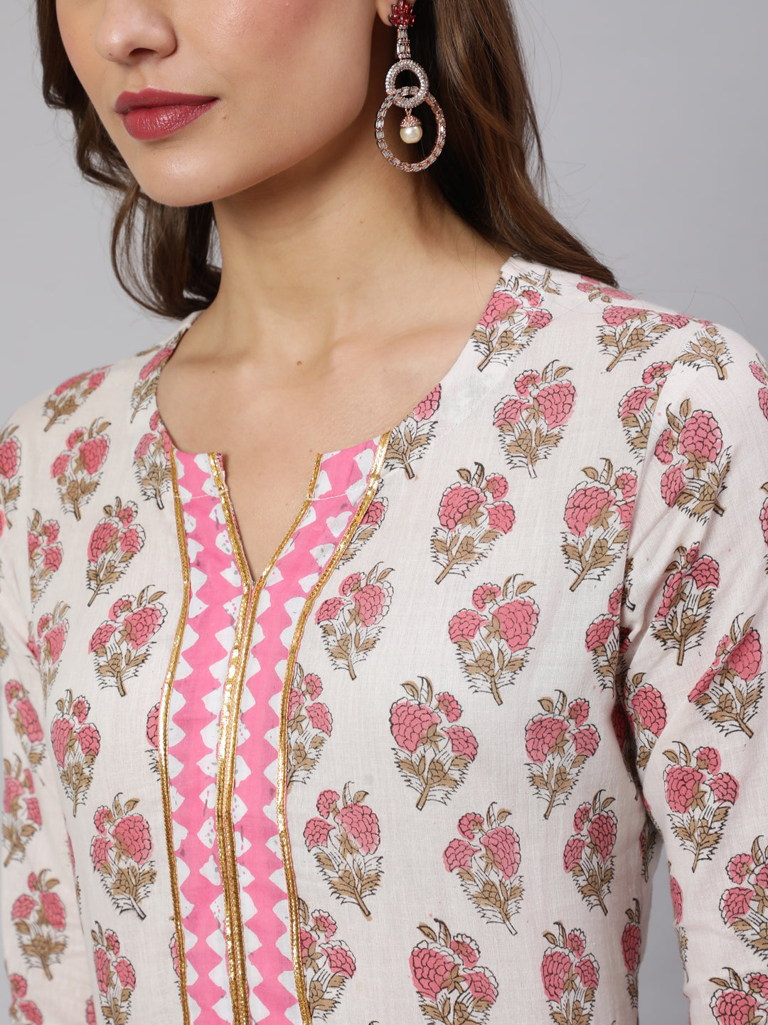 Rayon Printed Ankle Length Flared 3/4 Sleeve Round Neck Kurta