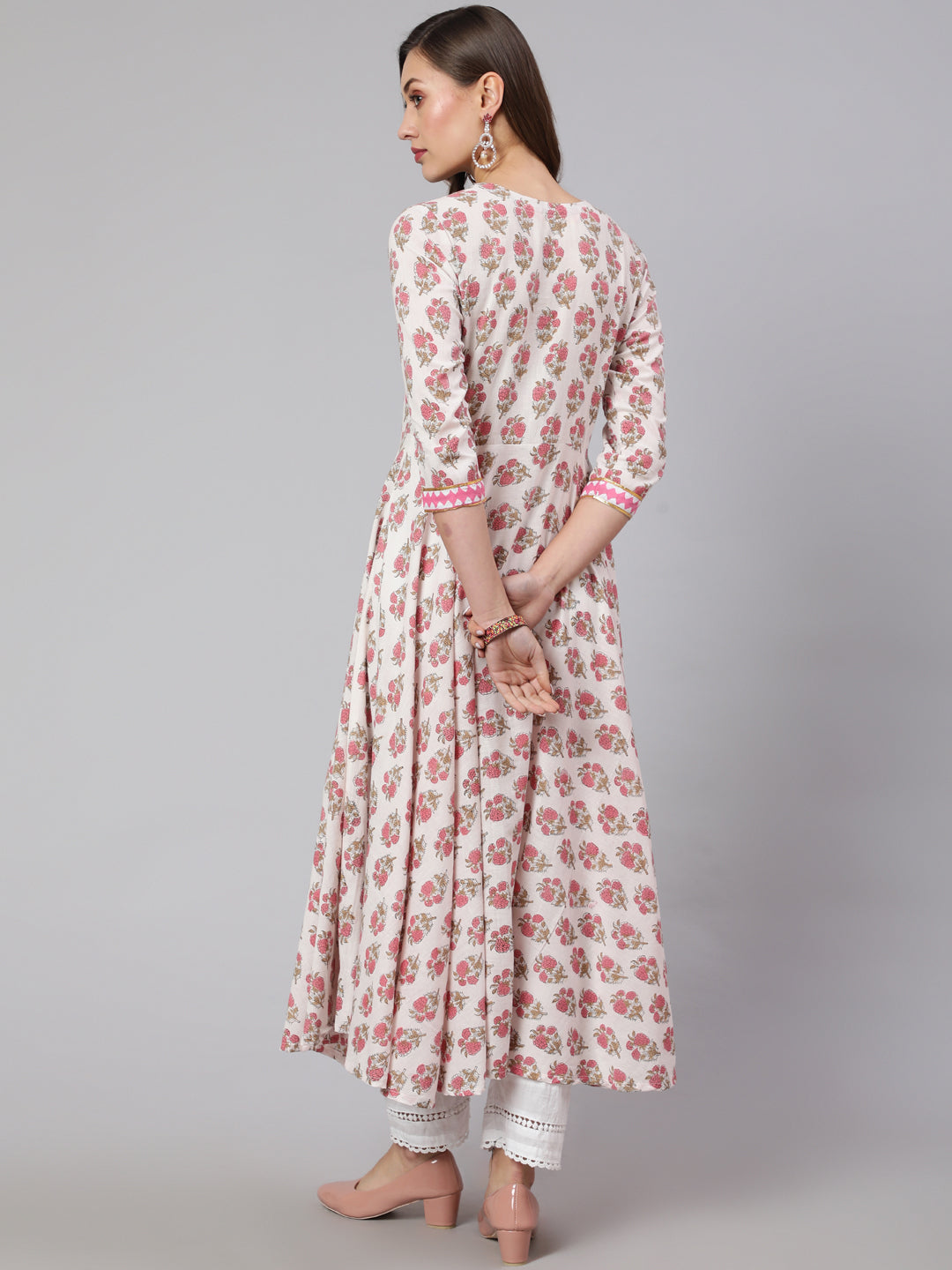 Rayon Printed Ankle Length Flared 3/4 Sleeve Round Neck Kurta