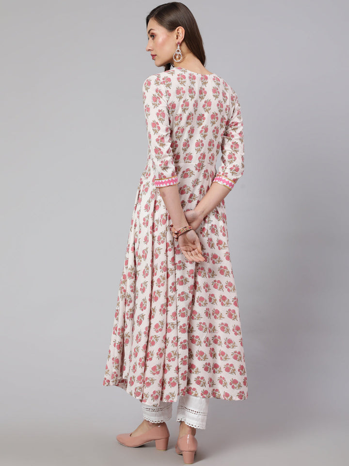 Rayon Printed Ankle Length Flared 3/4 Sleeve Round Neck Kurta