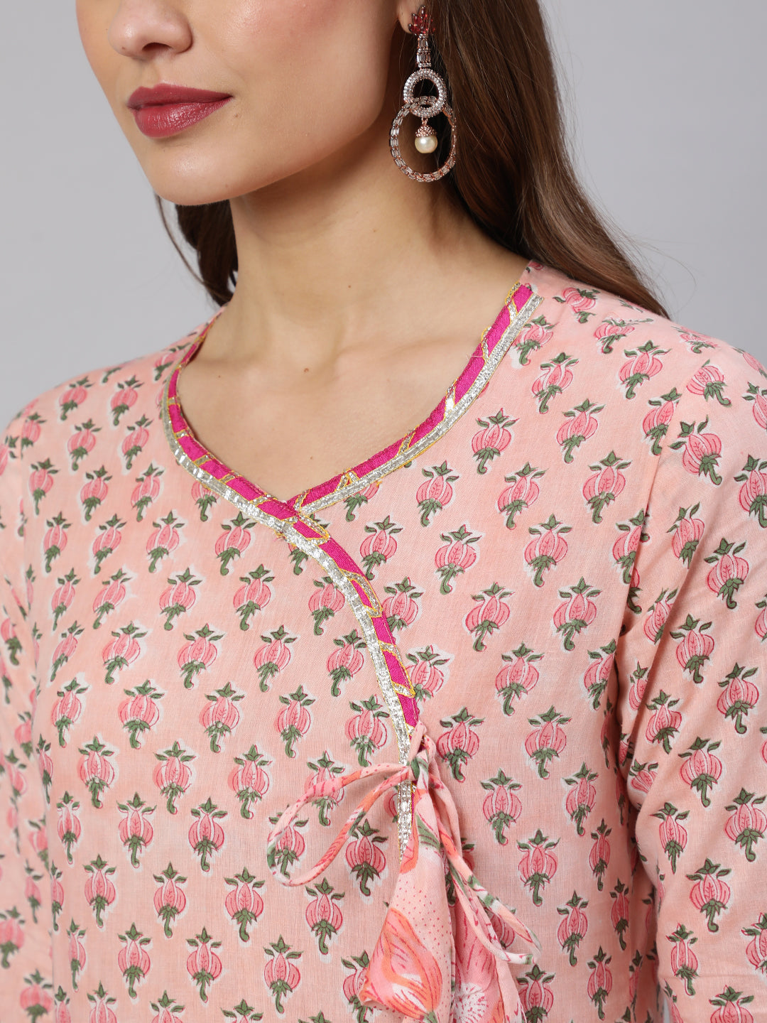 Cotton Printed Ankle Length Flared 3/4 Sleeve Round Neck Kurta