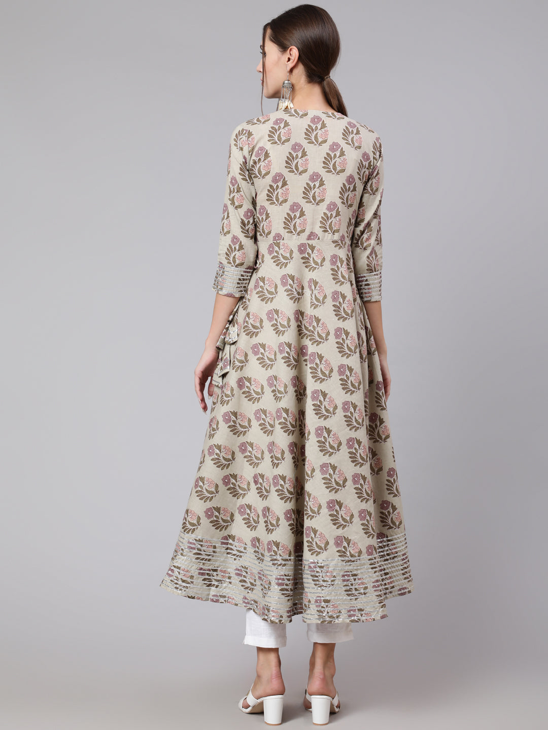 Cotton Printed Round Neck 3/4 Sleeve Anarkali Ankle Length Ethnic Kurta