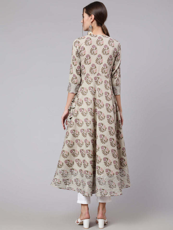 Cotton Printed Round Neck 3/4 Sleeve Anarkali Ankle Length Ethnic Kurta