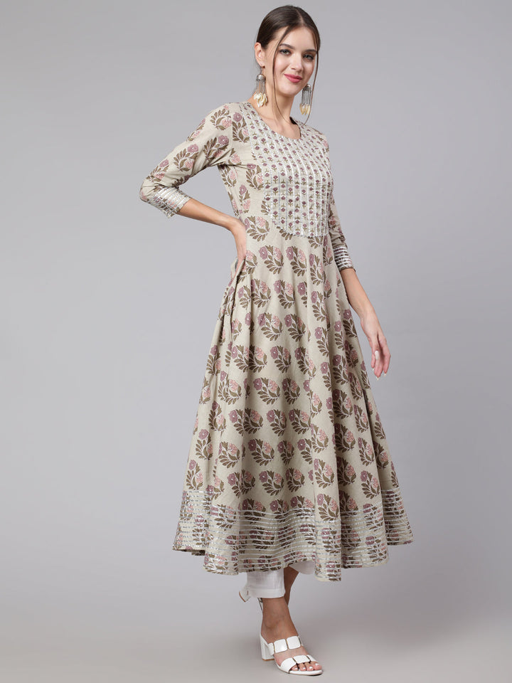 Cotton Printed Round Neck 3/4 Sleeve Anarkali Ankle Length Ethnic Kurta