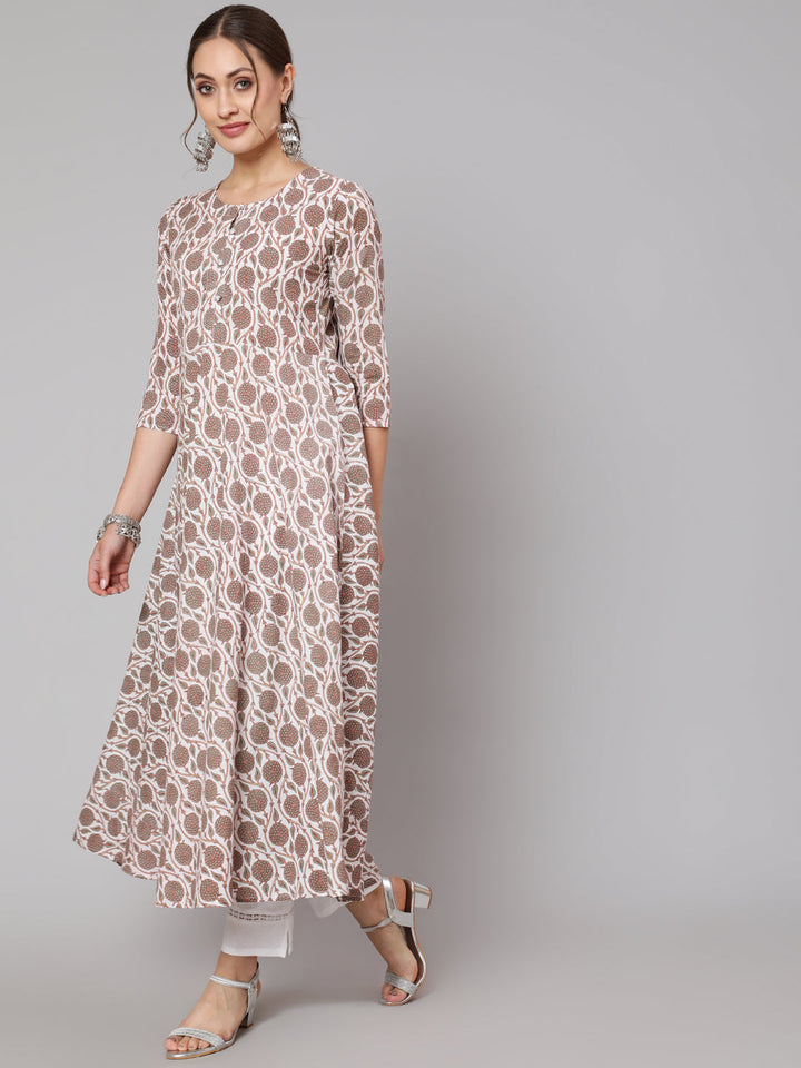 Cotton Printed Round Neck 3/4 Sleeve Anarkali Ankle Length Ethnic Kurta