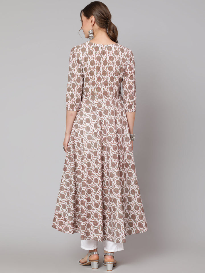 Cotton Printed Round Neck 3/4 Sleeve Anarkali Ankle Length Ethnic Kurta