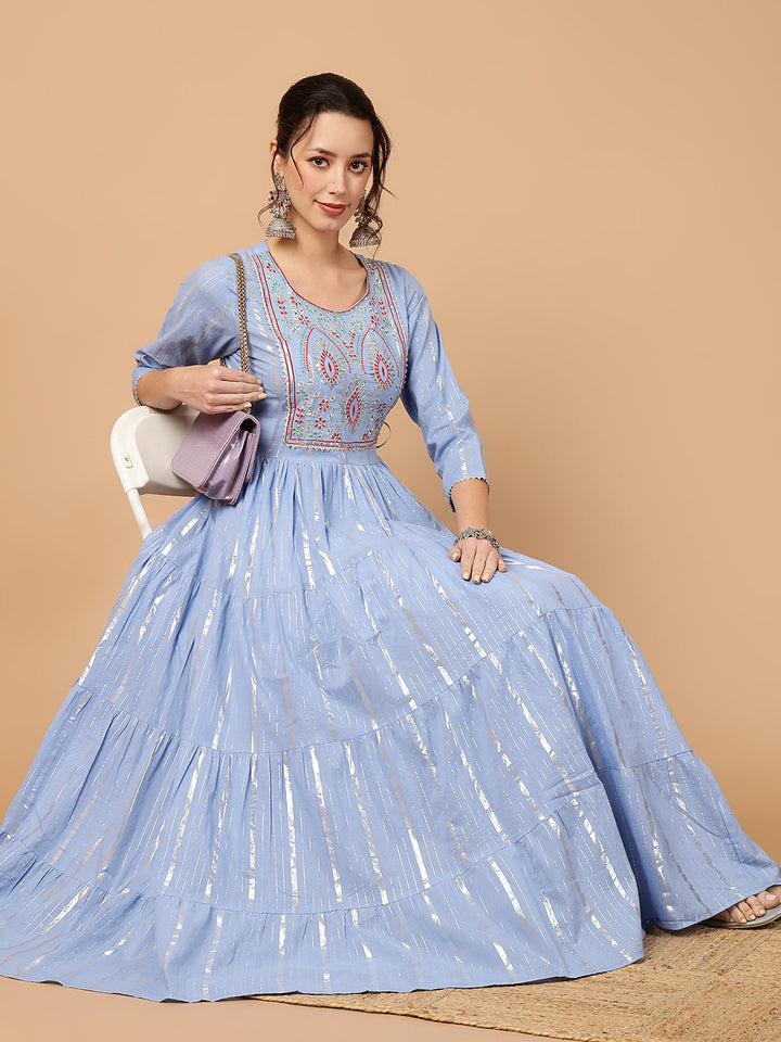 Glam Roots blue cotton embroidered kurta – wholesale manufacturer &amp; exporter from India