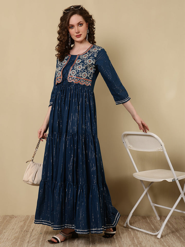 Glam Roots blue cotton embroidered kurta – wholesale supplier