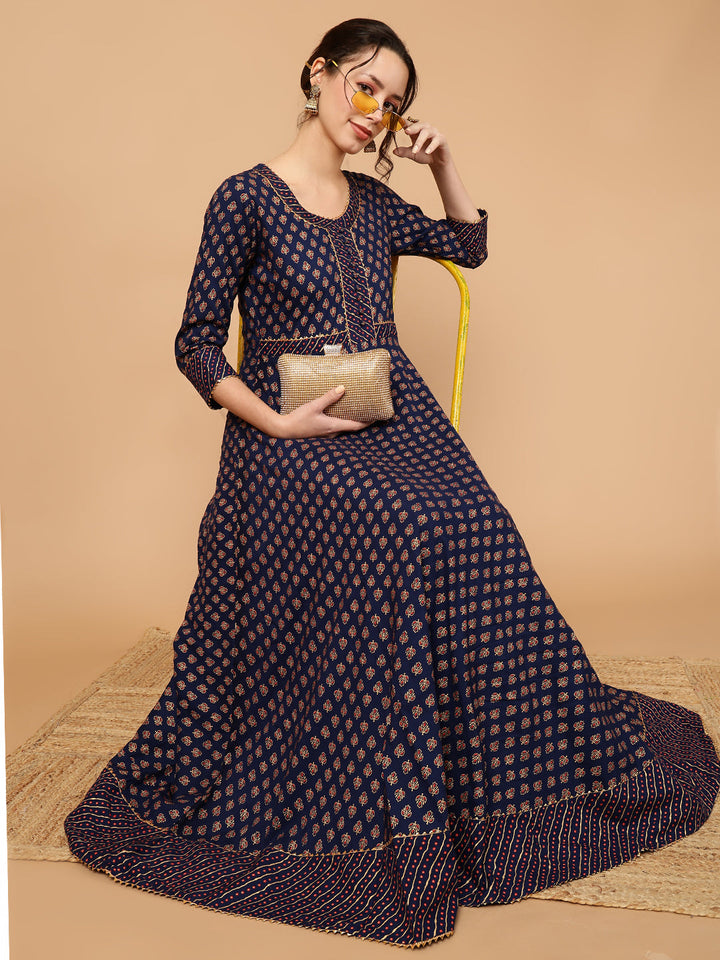 Rayon Printed Ankle Length 3/4 Sleeve Round Neck Anarkali Kurta