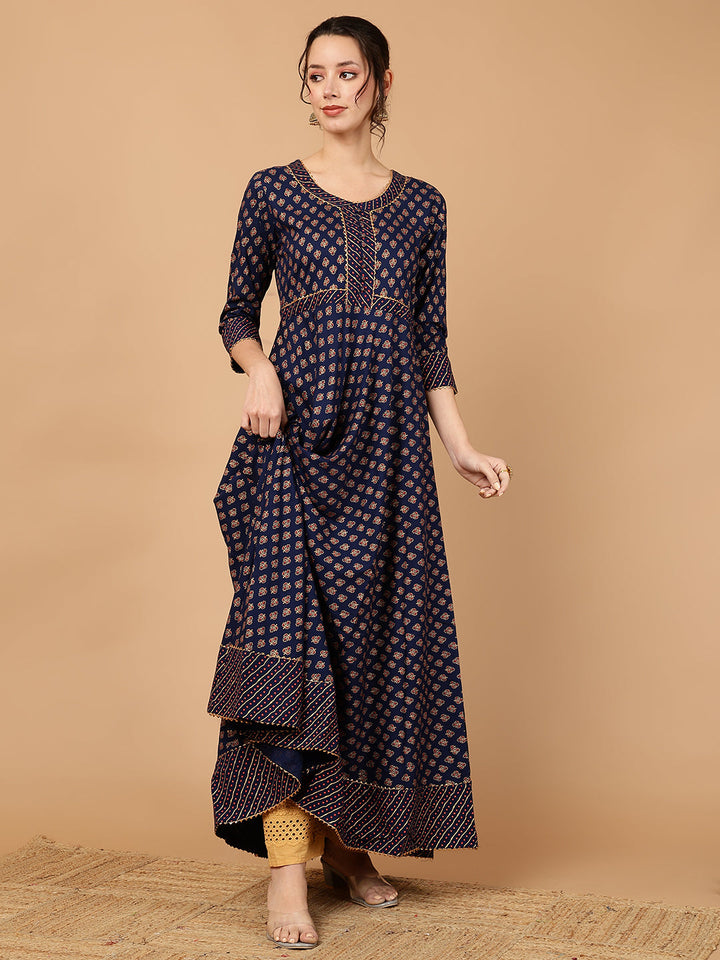 Rayon Printed Ankle Length 3/4 Sleeve Round Neck Anarkali Kurta