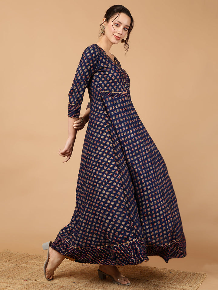 Rayon Printed Ankle Length 3/4 Sleeve Round Neck Anarkali Kurta