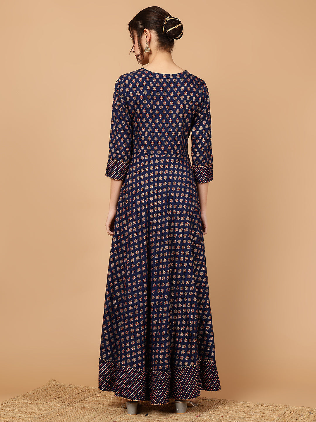 Rayon Printed Ankle Length 3/4 Sleeve Round Neck Anarkali Kurta