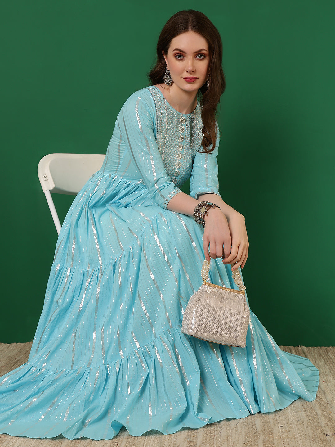 Glam Roots blue cotton embroidered kurta – wholesale manufacturer &amp; exporter from India