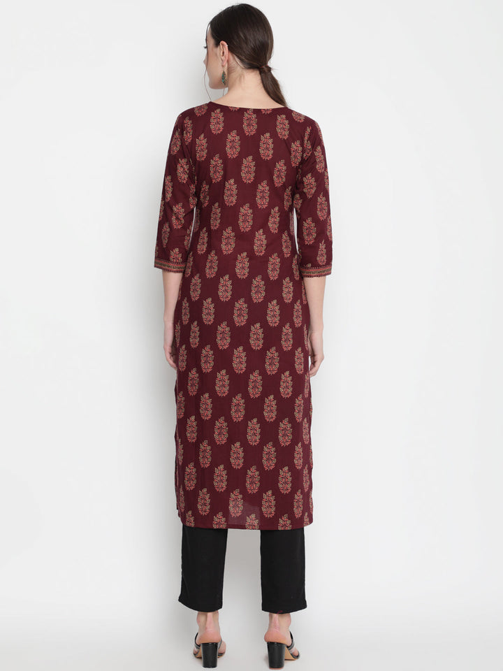 Cotton Printed Round Neck 3/4 Sleeve Straight Calf Length Ethnic Kurta