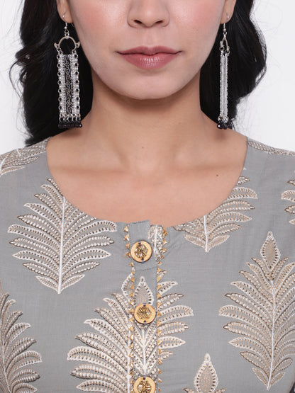 Cotton Printed Round Neck 3/4 Sleeve Flared Ankle Length Ethnic Kurta