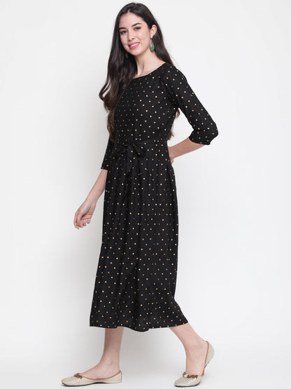 Rayon Printed Round Neck 3/4 Sleeve Flared Ankle Length Ethnic Kurta