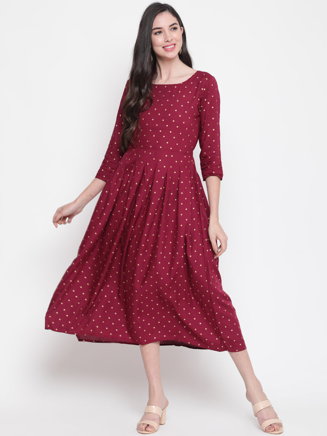 Rayon Printed Round Neck 3/4 Sleeve Flared Ankle Length Ethnic Kurta