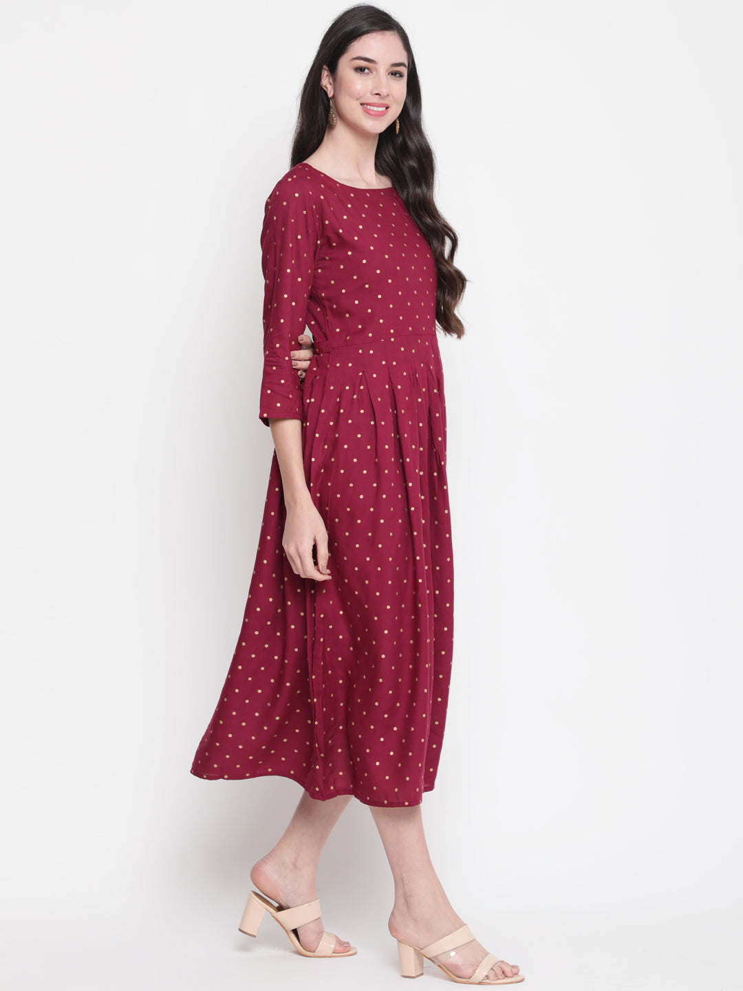 Rayon Printed Round Neck 3/4 Sleeve Flared Ankle Length Ethnic Kurta
