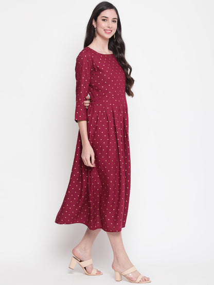 Rayon Printed Round Neck 3/4 Sleeve Flared Ankle Length Ethnic Kurta