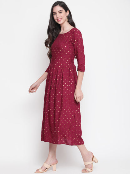 Rayon Printed Round Neck 3/4 Sleeve Flared Ankle Length Ethnic Kurta