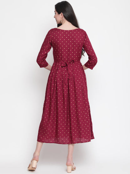 Rayon Printed Round Neck 3/4 Sleeve Flared Ankle Length Ethnic Kurta