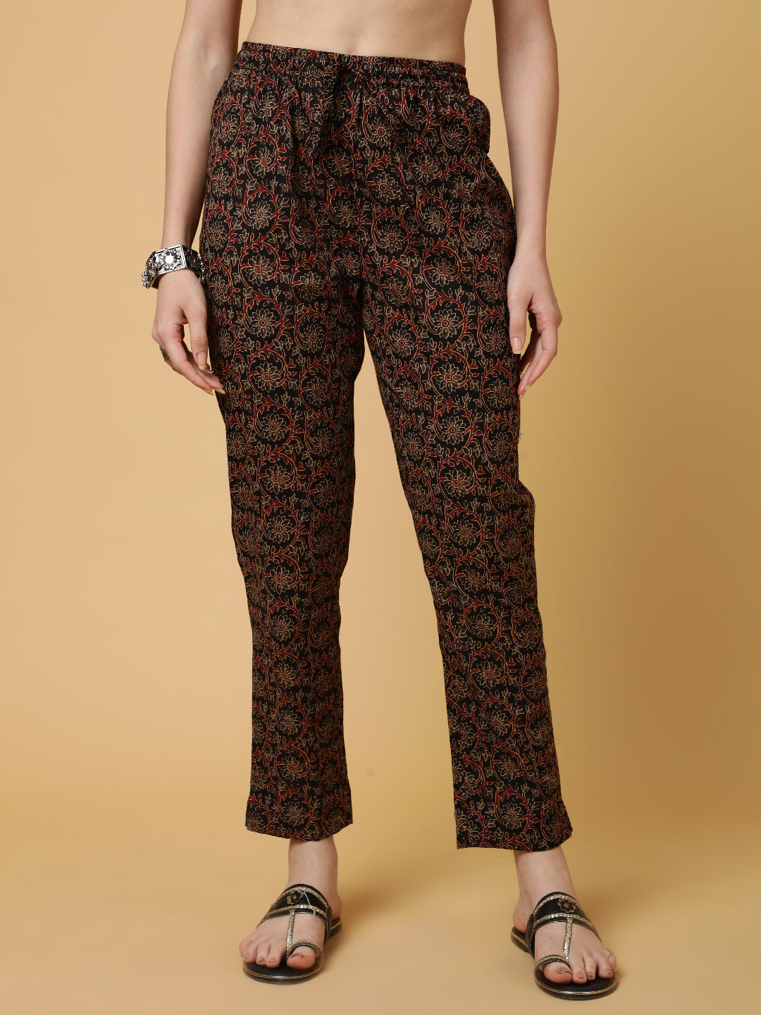 Cotton Calf Length Printed Straight 3/4 Sleeves Collar Kurta Bottom Set