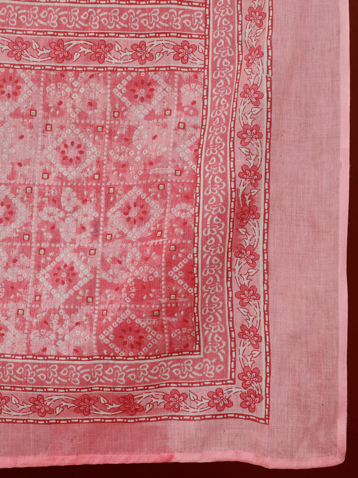 Cotton Calf Length Straight 3/4 Sleeves V Kurta Bottom Dupatta Set