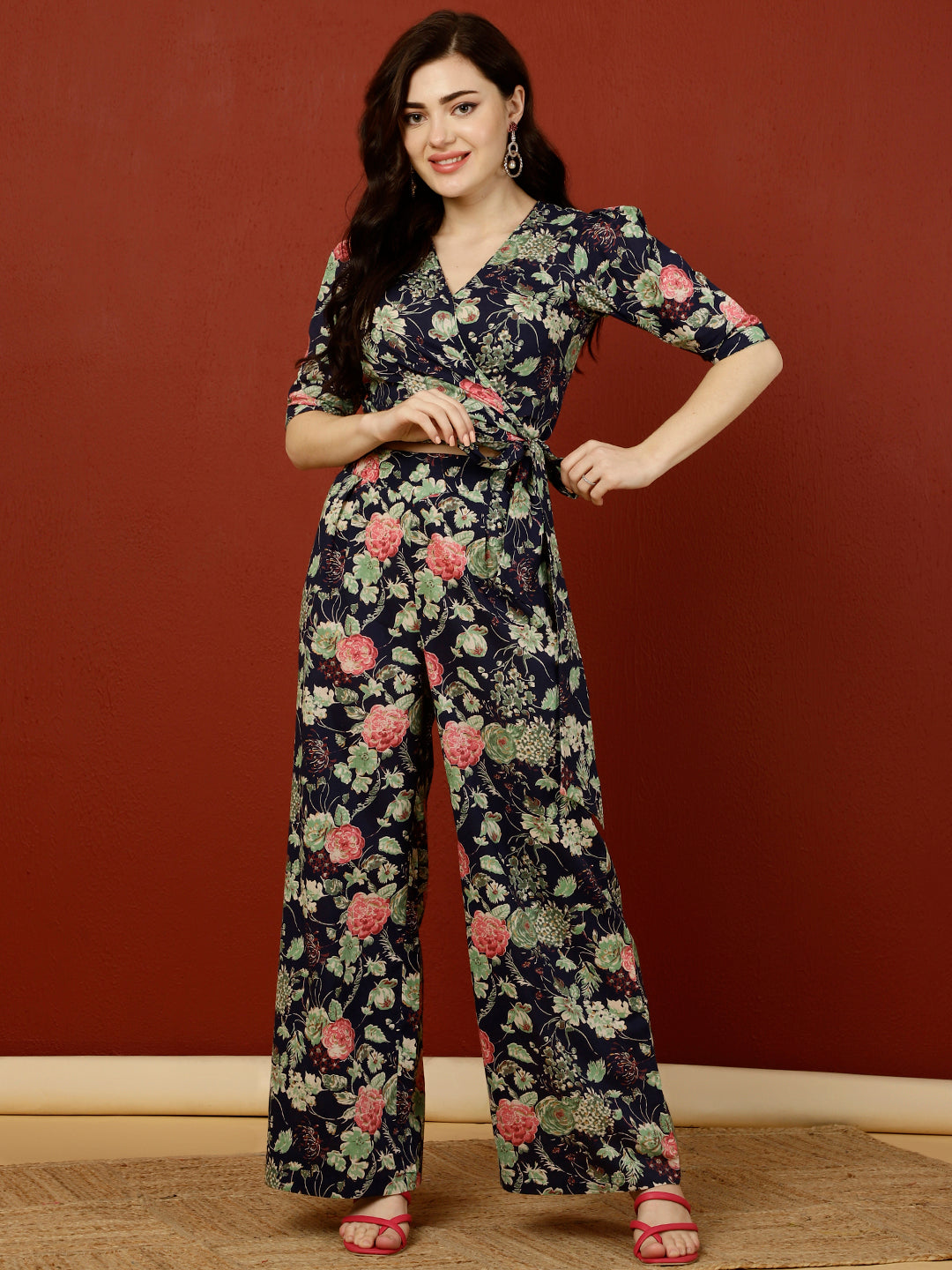 Cotton Short Length Crop 3/4 Sleeves V Kurta Bottom Set