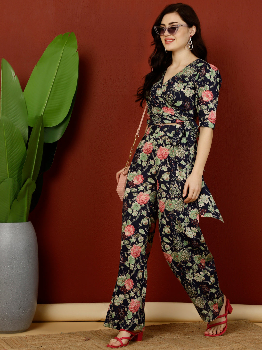 Cotton Short Length Crop 3/4 Sleeves V Kurta Bottom Set