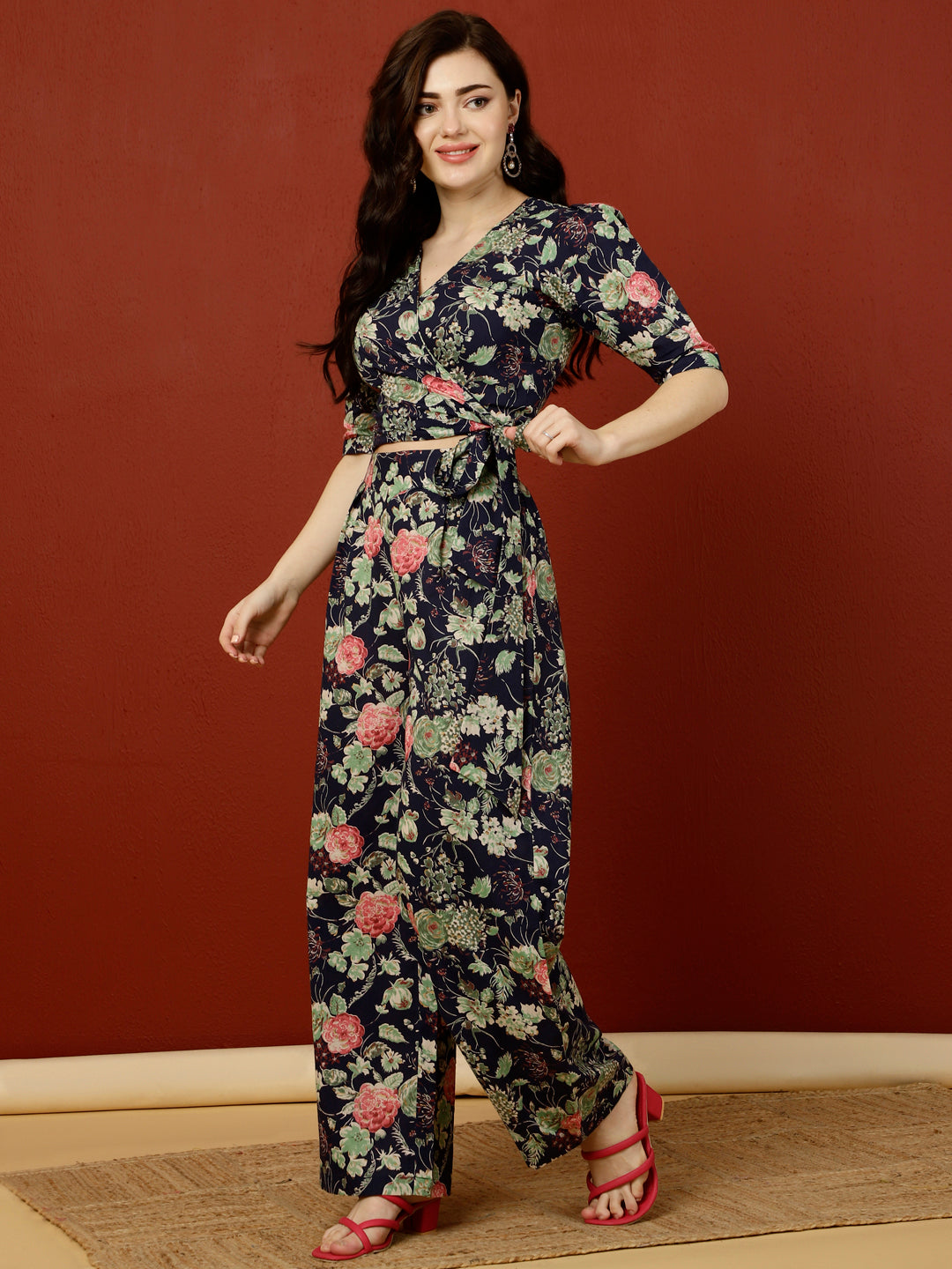 Cotton Short Length Crop 3/4 Sleeves V Kurta Bottom Set