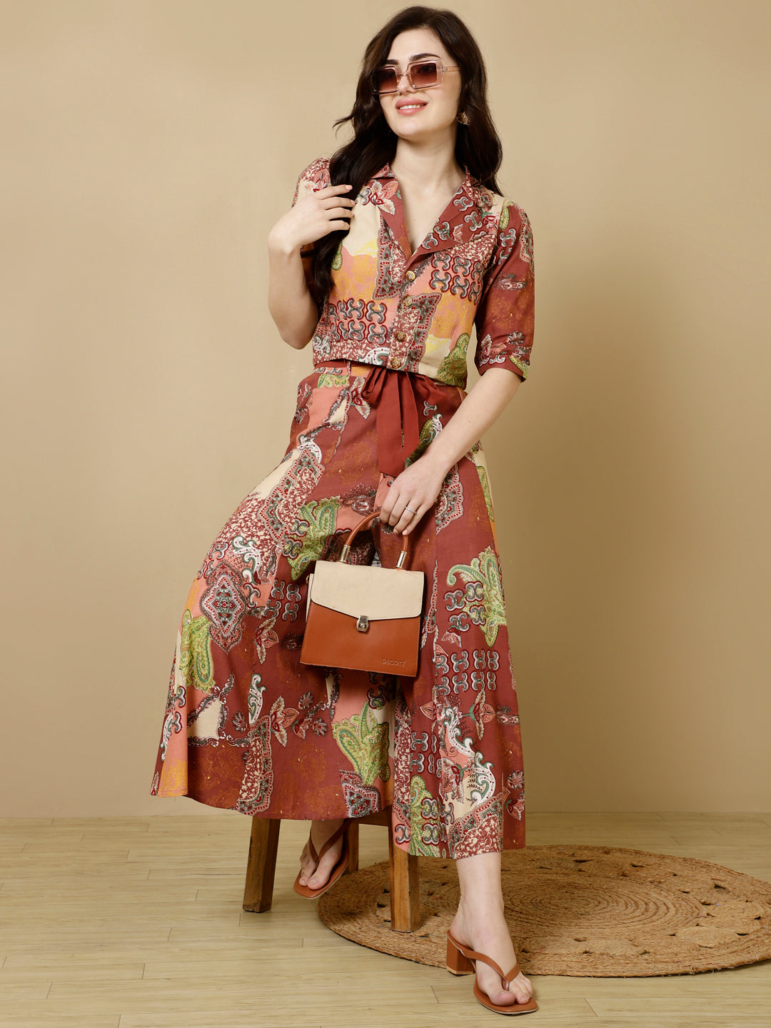 Rayon Short Length Crop 3/4 Sleeves Coller Kurta Bottom Set