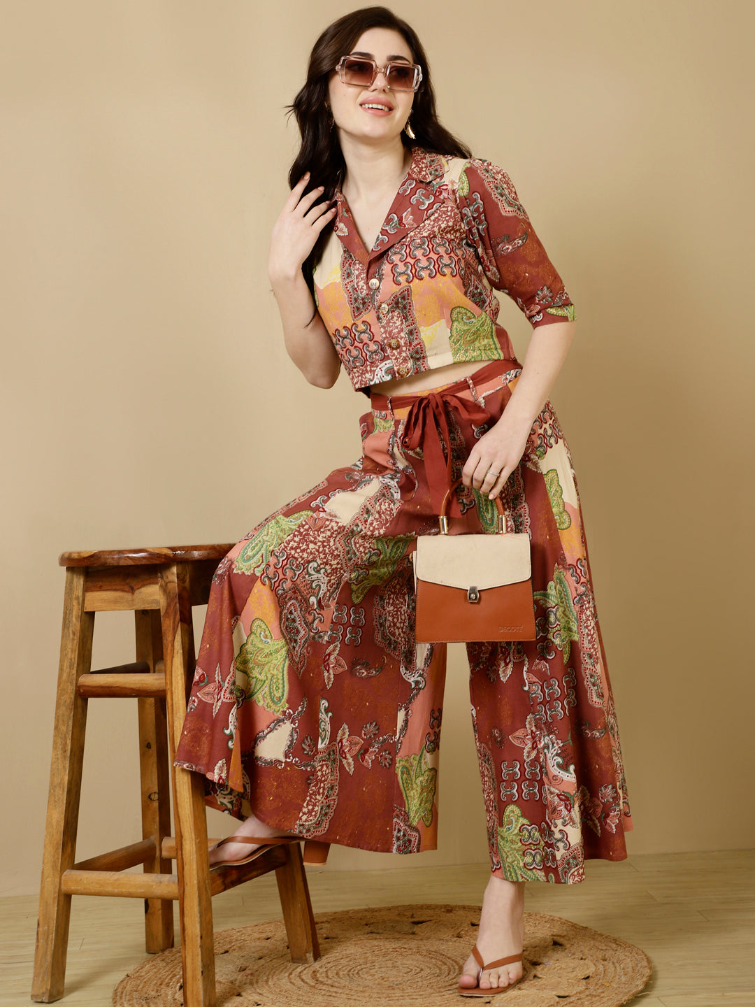 Rayon Short Length Crop 3/4 Sleeves Coller Kurta Bottom Set