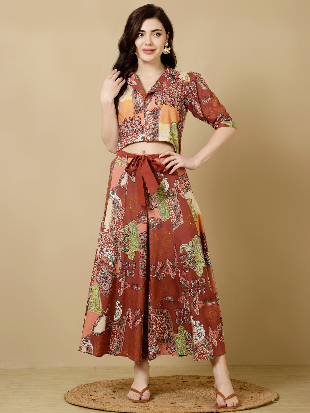 Rayon Short Length Crop 3/4 Sleeves Coller Kurta Bottom Set