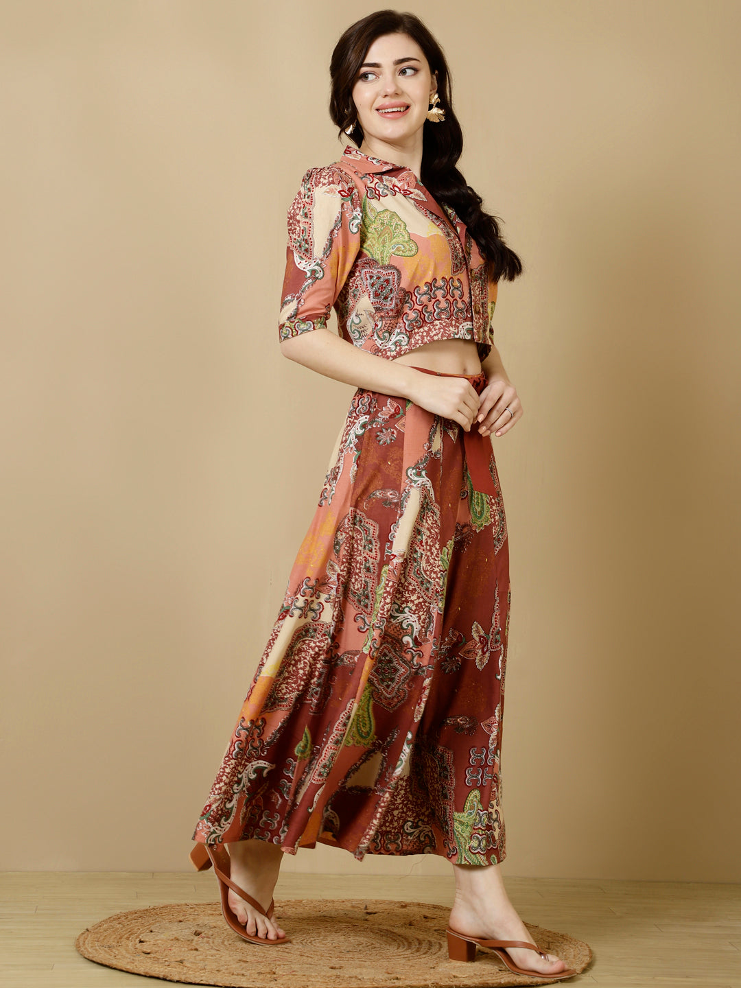 Rayon Short Length Crop 3/4 Sleeves Coller Kurta Bottom Set