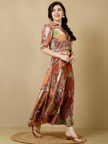 Rayon Short Length Crop 3/4 Sleeves Coller Kurta Bottom Set